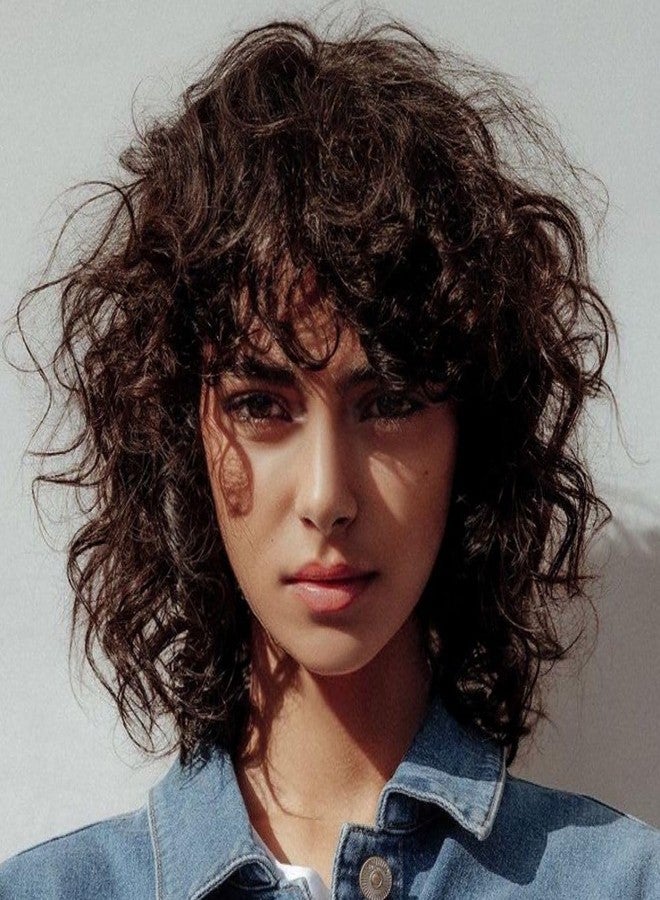 تسيسيس شعر مستعار بني مجعد قصير للنساء من تسيسيز، بطول الكتف، مظهر طبيعي، مناسب للحفلات التنكرية والاستخدام اليومي، شعر مستعار صناعي كامل مع غرة - Image 1